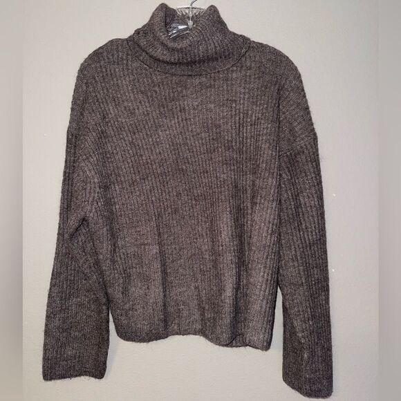 H&M Dark Brown Ribbed Turtleneck Wool Acrylic Blend Sweater Medium #720 - Picture 1 of 5